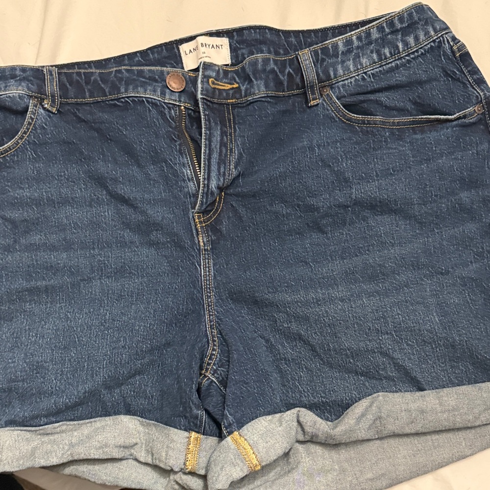 Lane Bryant Dark Blue Rolled Cuff Denim Shorts